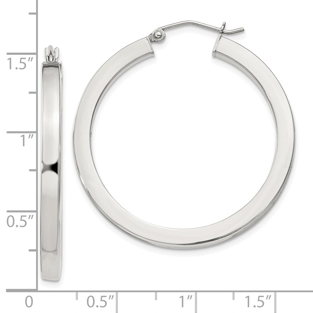QE827SP Sterling Silver 3x35mm Square Tube Hoop Earrings