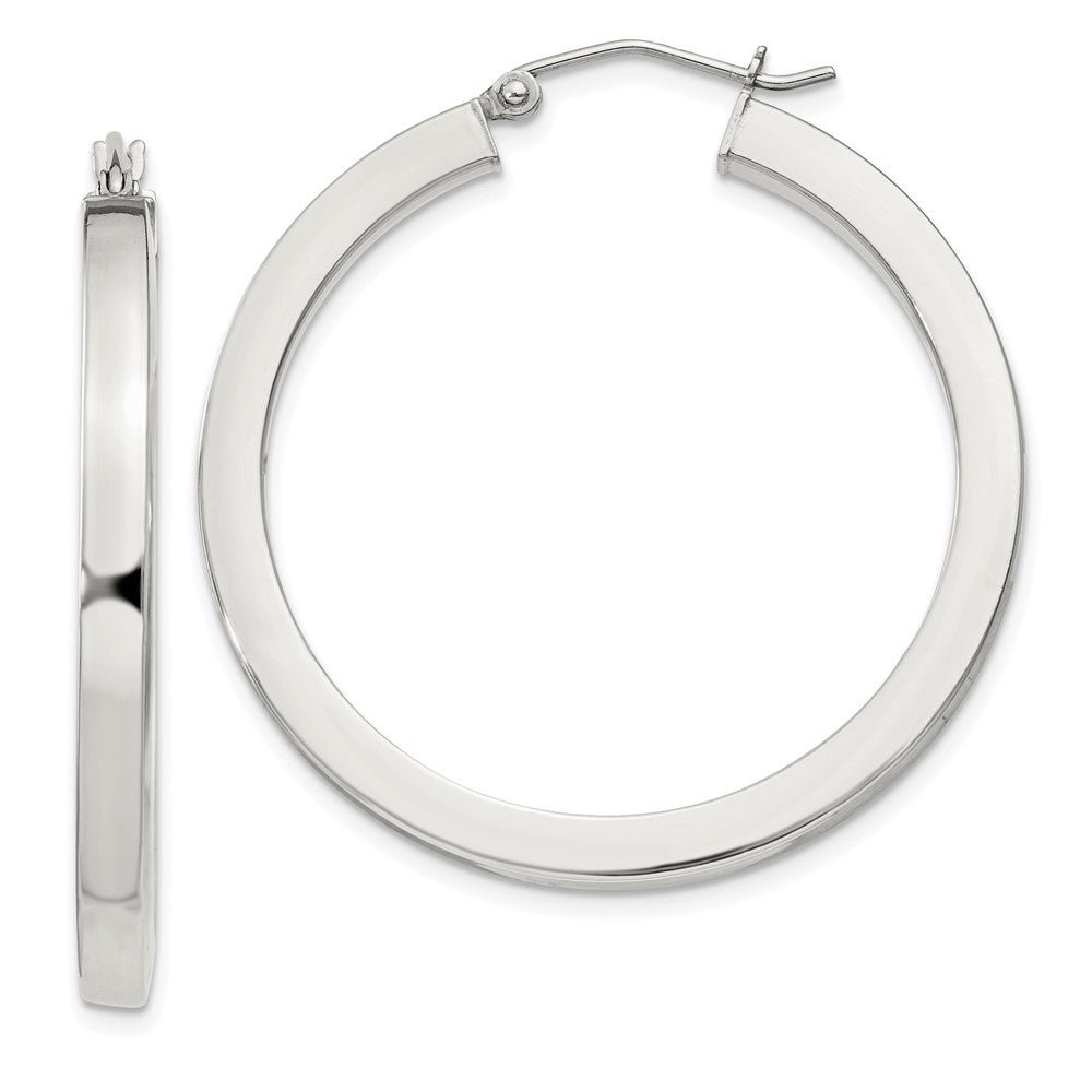 QE827SP Sterling Silver 3x35mm Square Tube Hoop Earrings