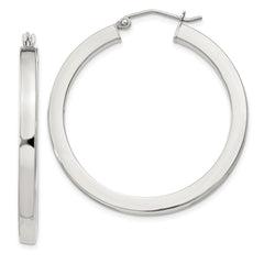QE827SP Sterling Silver 3x35mm Square Tube Hoop Earrings