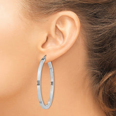 QE828 Sterling Silver Rhodium-plated 3x50mm Square Tube Hoop Earrings