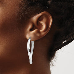 QE8285 Sterling Silver RH-plated Polished/Satin Twisted Oval Hoop Earrings