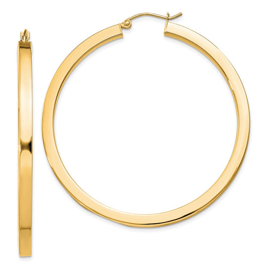 QE828GP Sterling Silver Flash Gold-plated 3x50mm Square Tube Hoop Earrings