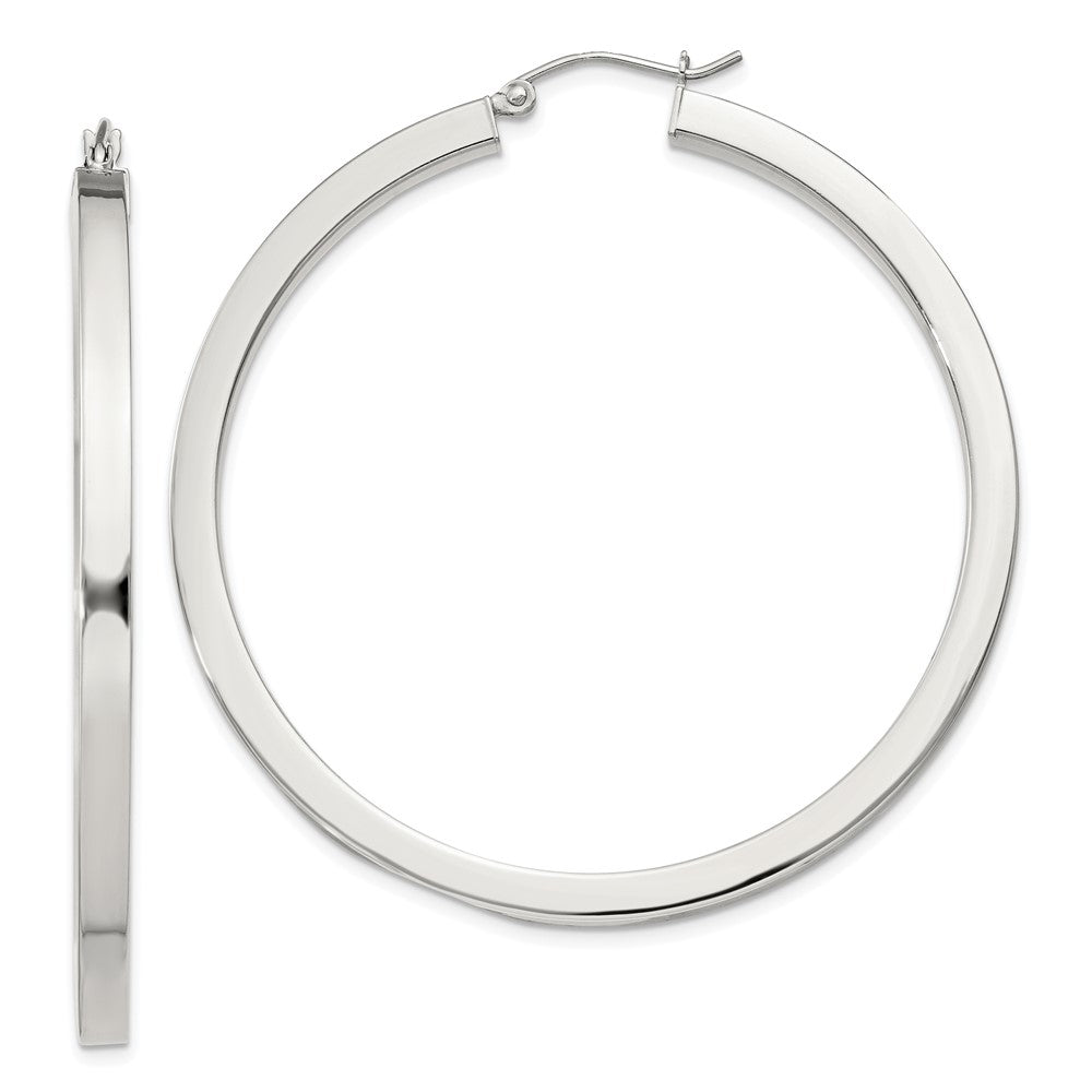 QE828SP Sterling Silver 3x50mm Square Tube Hoop Earrings