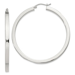 QE828SP Sterling Silver 3x50mm Square Tube Hoop Earrings