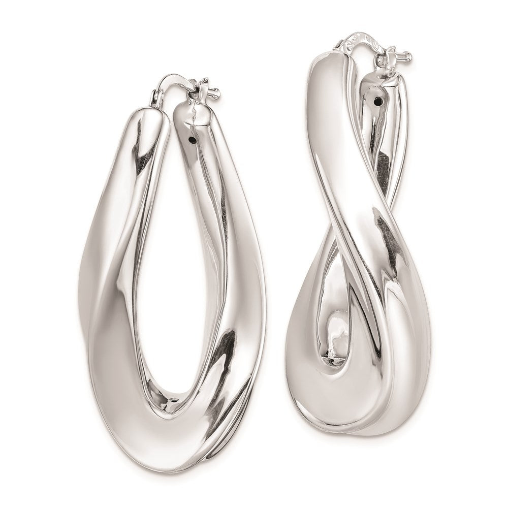 QE8305 Sterling Silver RH-plated Polished Twisted Hollow Oval Hoop Earrings
