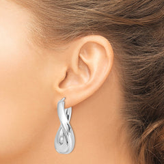 QE8305 Sterling Silver RH-plated Polished Twisted Hollow Oval Hoop Earrings