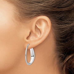 QE8308 Sterling Silver Rhod-plated Polished Hollow 6mm Oval Hoop Earrings