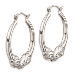 QE8331 Sterling Silver Rhod-plated Textured Ram Head Round Hoop Earrings