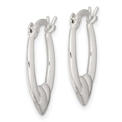 QE8332 Sterling Silver Polished Heart Oval Hoop Earrings