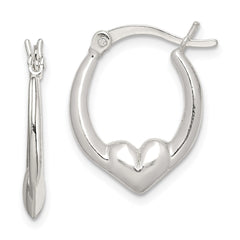 QE8332 Sterling Silver Polished Heart Oval Hoop Earrings