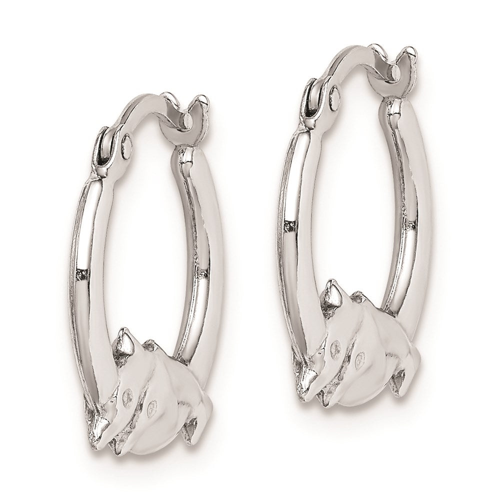 QE8333 Sterling Silver Rhodium-plated Polished Dolphin Round Hoop Earrings