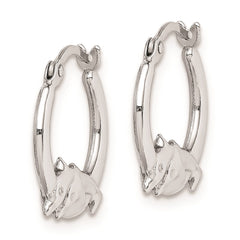 QE8333 Sterling Silver Rhodium-plated Polished Dolphin Round Hoop Earrings