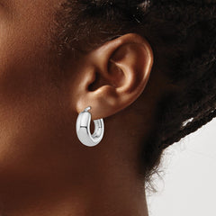 QE8337 Sterling Silver RH-plated Polished Tapered Hollow Round Hoop Earrings
