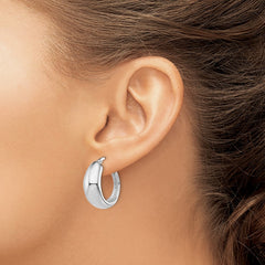 QE8338 Sterling Silver RH-plated Polished Tapered Hollow Round Hoop Earrings