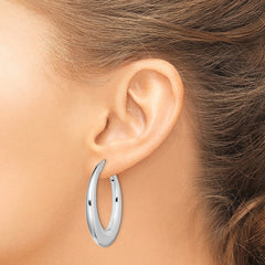 QE8340 Sterling Silver RH-plated Polished Tapered Hollow Round Hoop Earrings