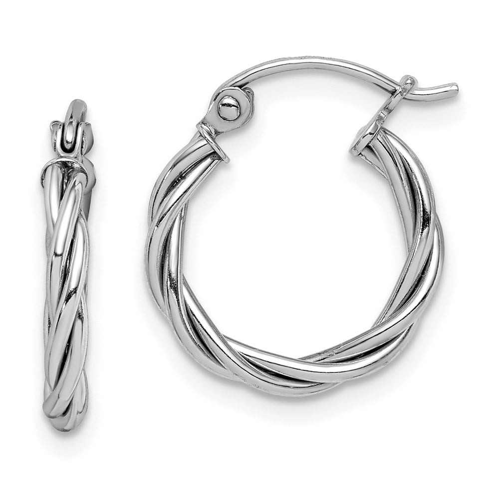 QE8355 Sterling Silver Rhodium Plated 2mm Twisted Hoop Earrings