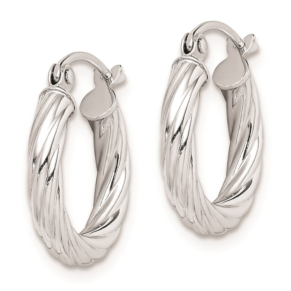 QE8356 Sterling Silver Rhodium-plated 2.7x15mm Twisted Hoop Earrings