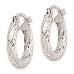 QE8356 Sterling Silver Rhodium-plated 2.7x15mm Twisted Hoop Earrings