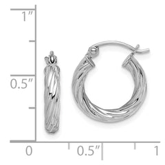 QE8356 Sterling Silver Rhodium-plated 2.7x15mm Twisted Hoop Earrings