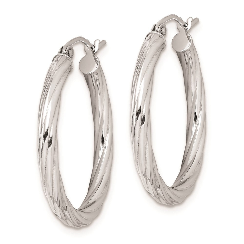 QE8357 Sterling Silver Rhodium-plated 2.7x25mm Twisted Hoop Earrings