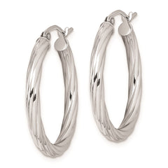 QE8357 Sterling Silver Rhodium-plated 2.7x25mm Twisted Hoop Earrings