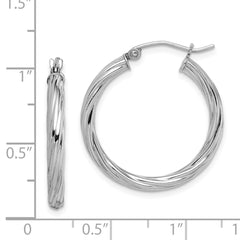 QE8357 Sterling Silver Rhodium-plated 2.7x25mm Twisted Hoop Earrings
