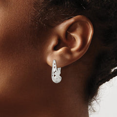 QE8369 Sterling Silver Polished & Filigree Omega Back J-Hoop Earrings