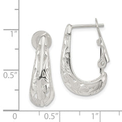 QE8369 Sterling Silver Polished & Filigree Omega Back J-Hoop Earrings