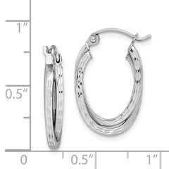QE8370 Sterling Silver Rhodium Plated Textured Double Oval Hoop Earrings