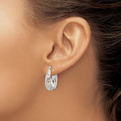 QE8371 Sterling Silver Polished Filigree Oval Hoop Earrings