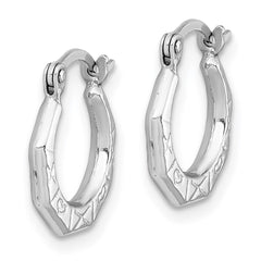 QE8375 Sterling Silver Rhodium-plated Patterned Hollow Hoop Earrings