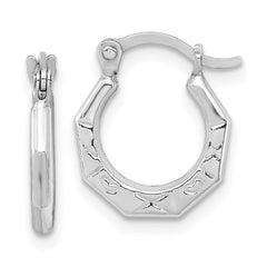 QE8375 Sterling Silver Rhodium-plated Patterned Hollow Hoop Earrings