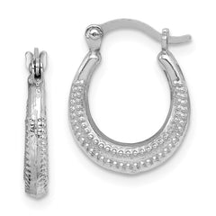 QE8377 Sterling Silver Rhodium-plated Textured Hollow Hoop Earrings