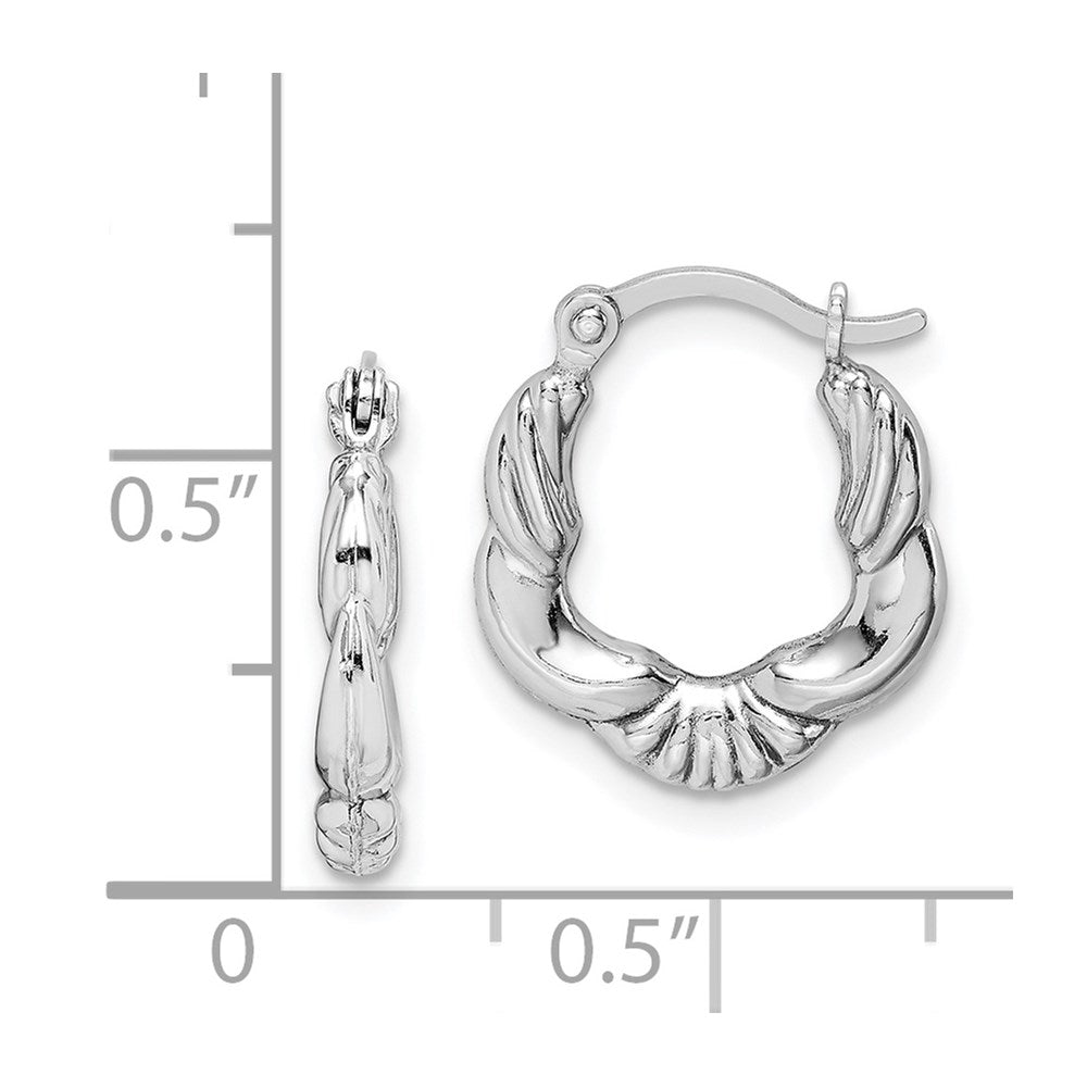 QE8378 Sterling Silver Rhodium Plated Hollow Scalloped Hoop Earrings