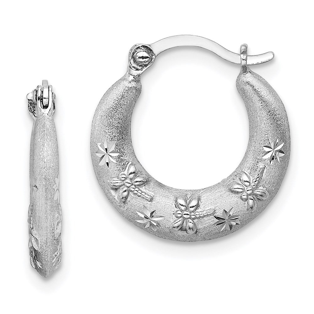QE8379 Sterling Silver Rhodium Plated Diamond Cut Hoop Earrings