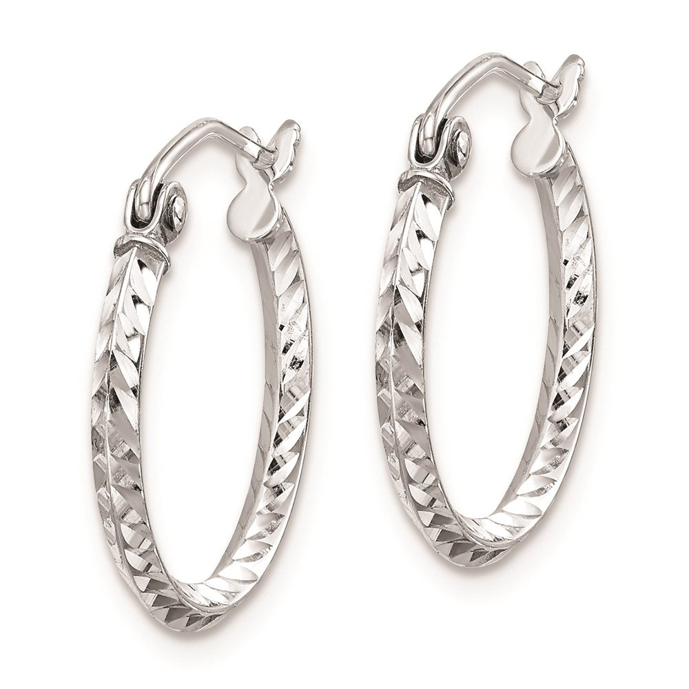 QE8380 Sterling Silver Rhodium Plated Diamond Cut Hoop Earrings