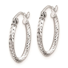 QE8380 Sterling Silver Rhodium Plated Diamond Cut Hoop Earrings