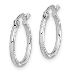 QE8381 Sterling Silver Rhodium Plated Diamond Cut Hoop Earrings