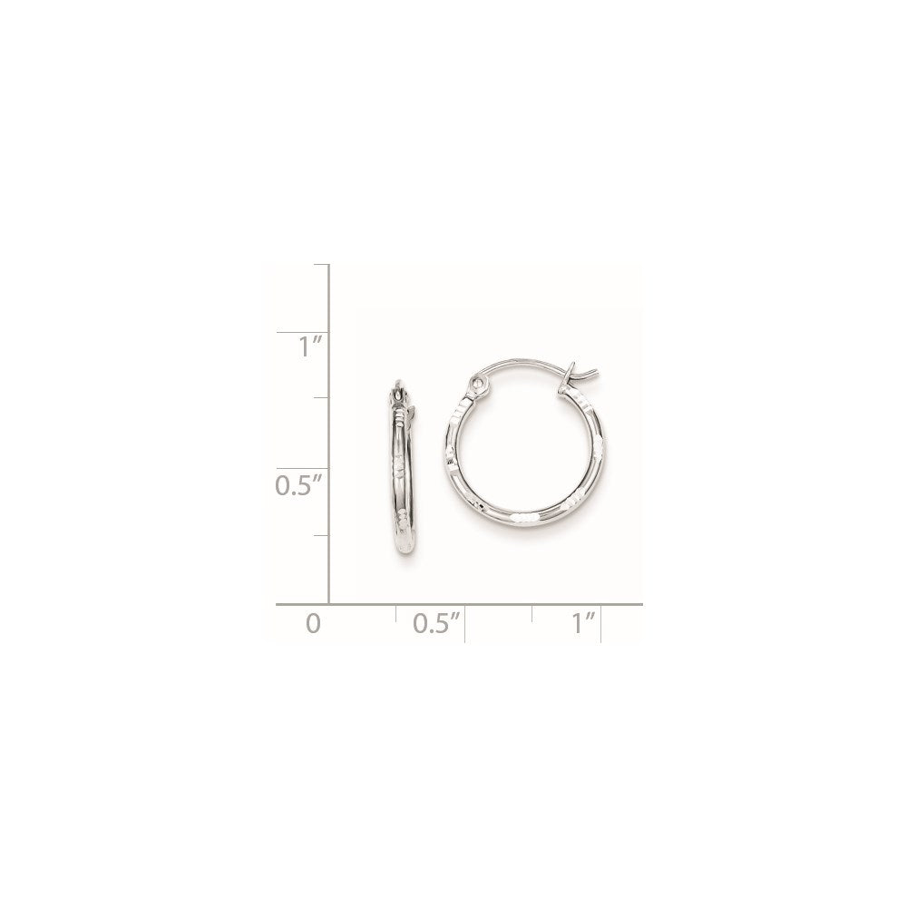 QE8381 Sterling Silver Rhodium Plated Diamond Cut Hoop Earrings