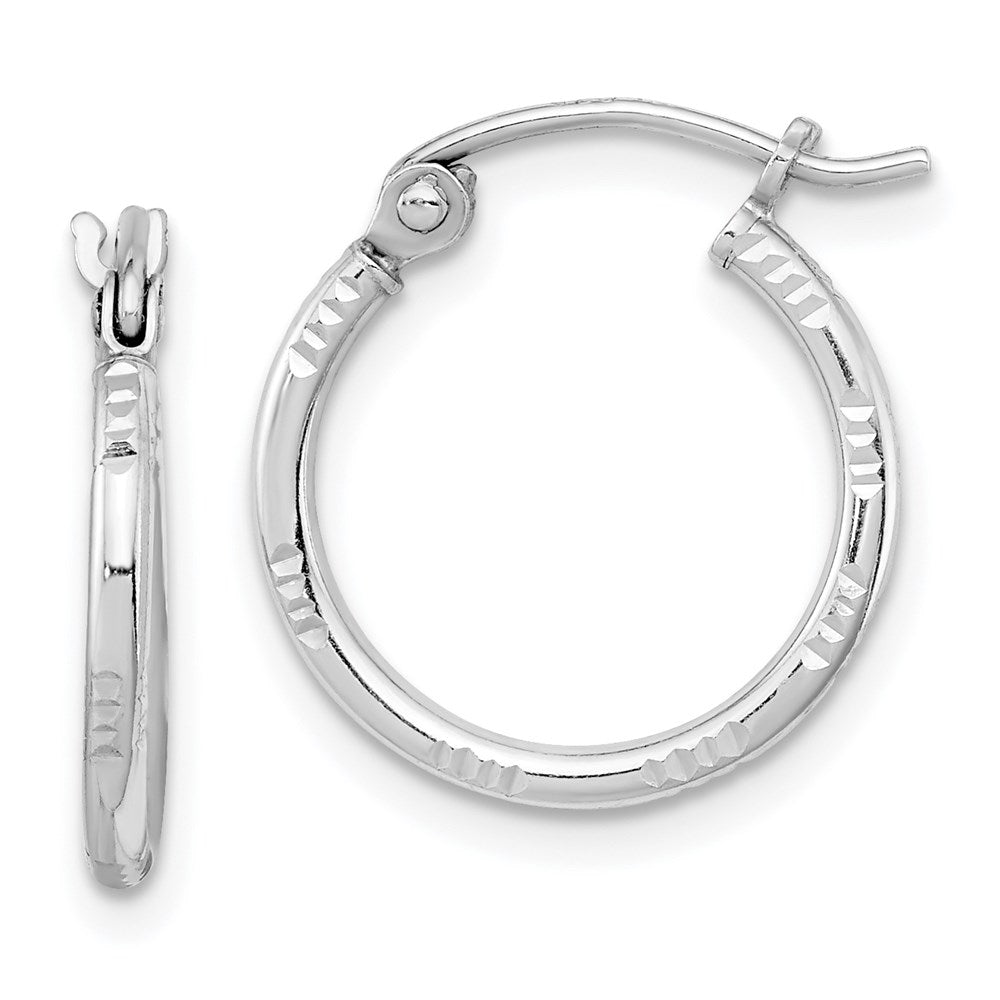 QE8381 Sterling Silver Rhodium Plated Diamond Cut Hoop Earrings