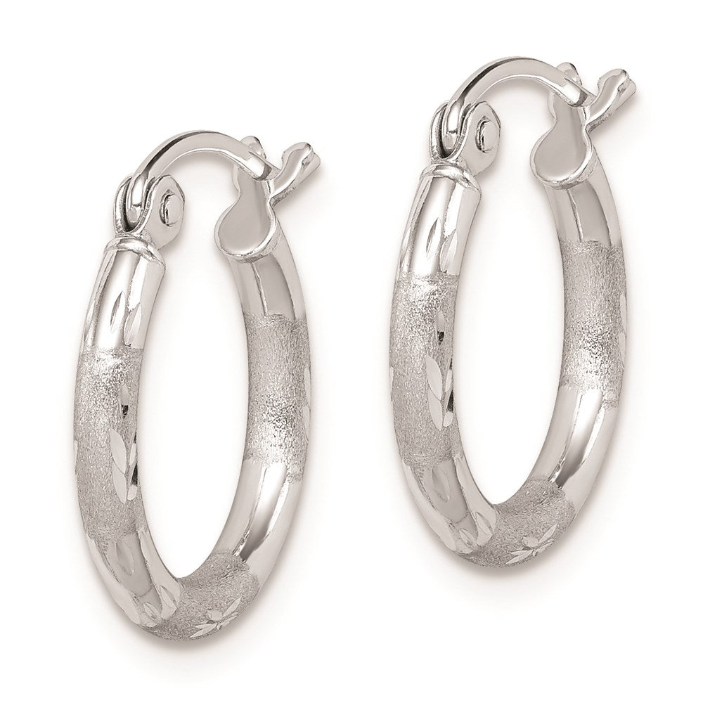 QE8382 Sterling Silver Rhodium Plated Diamond Cut Hoop Earrings