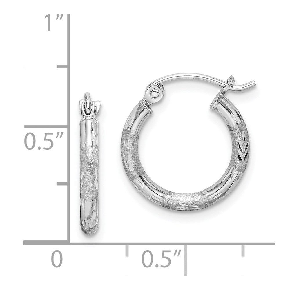 QE8382 Sterling Silver Rhodium Plated Diamond Cut Hoop Earrings