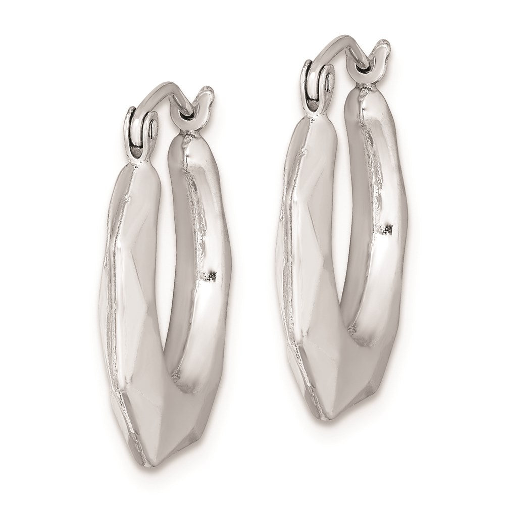 QE8389 Sterling Silver Rhodium-plated Polished Hollow Hoop Earrings