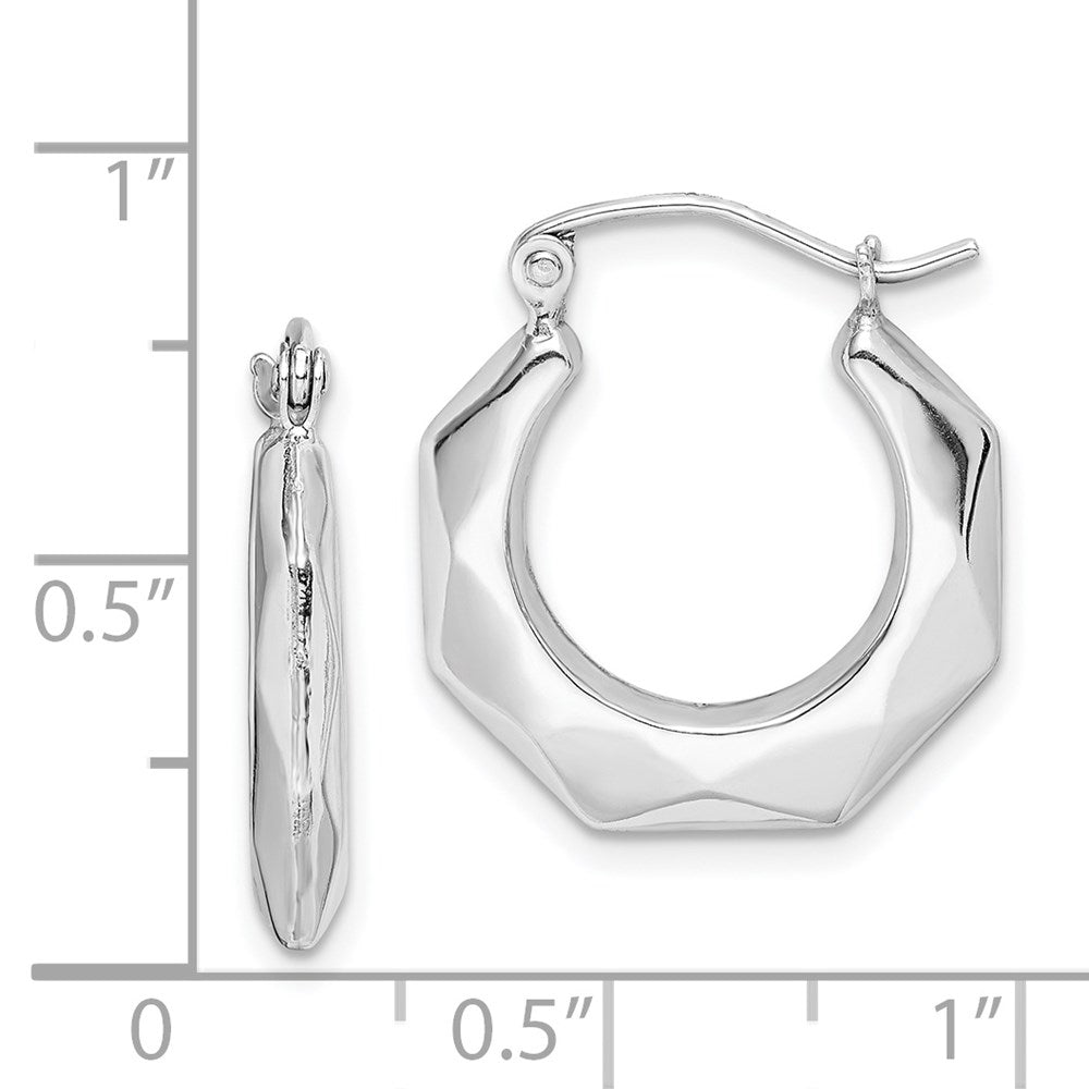 QE8389 Sterling Silver Rhodium-plated Polished Hollow Hoop Earrings