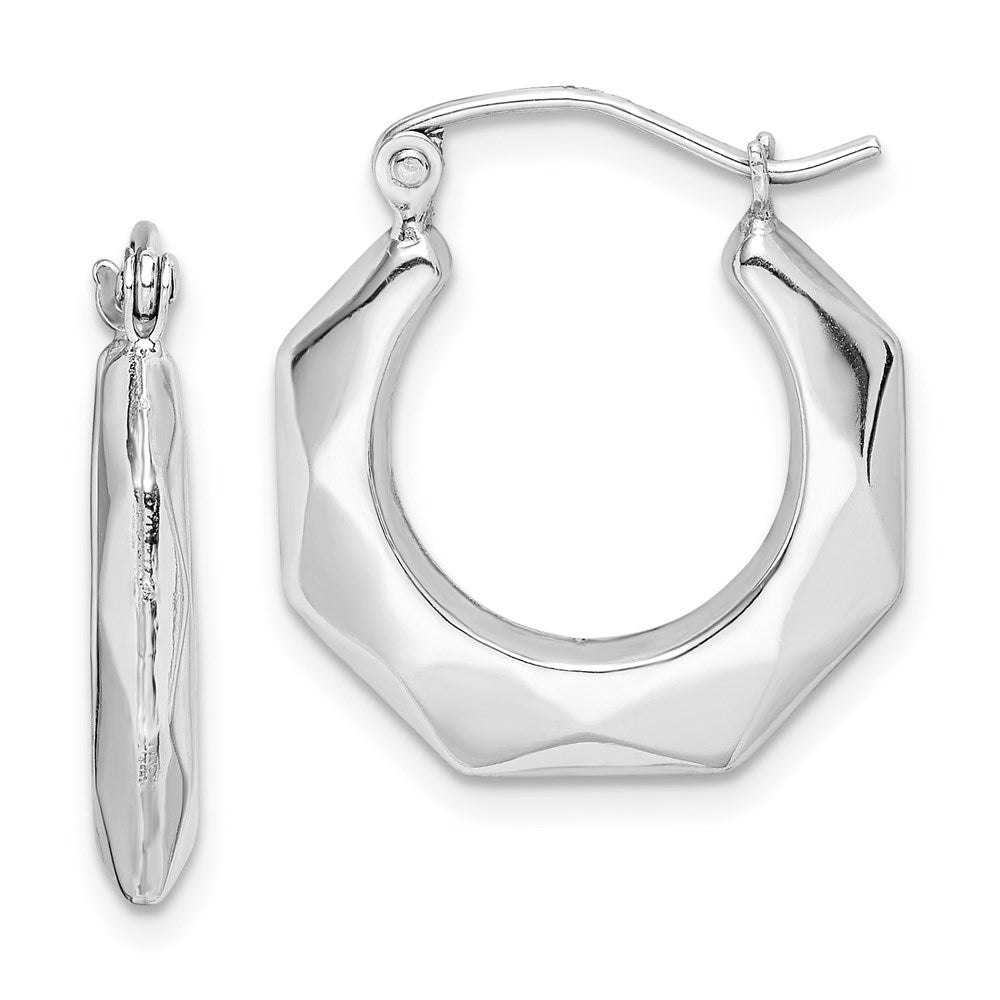 QE8389 Sterling Silver Rhodium-plated Polished Hollow Hoop Earrings