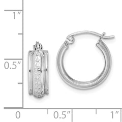 QE8392 Sterling Silver Rhodium-plated Diamond-cut 5mm Round Hoop Earrings