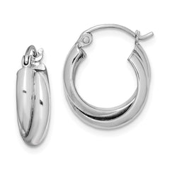 QE8393 Sterling Silver Rhodium Plated Double Hoop Earrings
