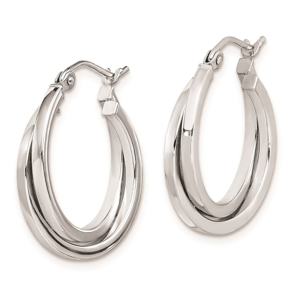 QE8399 Sterling Silver Rhodium Plated Double Hoop Earrings