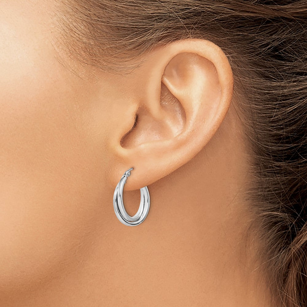 QE8399 Sterling Silver Rhodium Plated Double Hoop Earrings