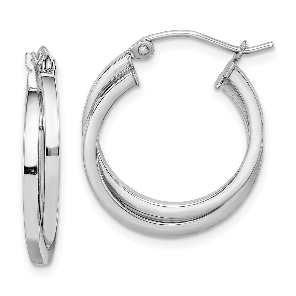 QE8399 Sterling Silver Rhodium Plated Double Hoop Earrings